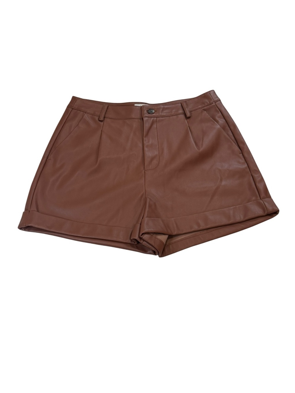 Kensie Brown Faux Leather Cuffed Shorts Size 6/28 Womens Indie Sleaze